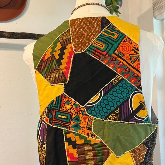 Handmade Boho Indie Vintage Patchwork Single Button Fitted Vest Size XS/Small - Picture 5 of 11